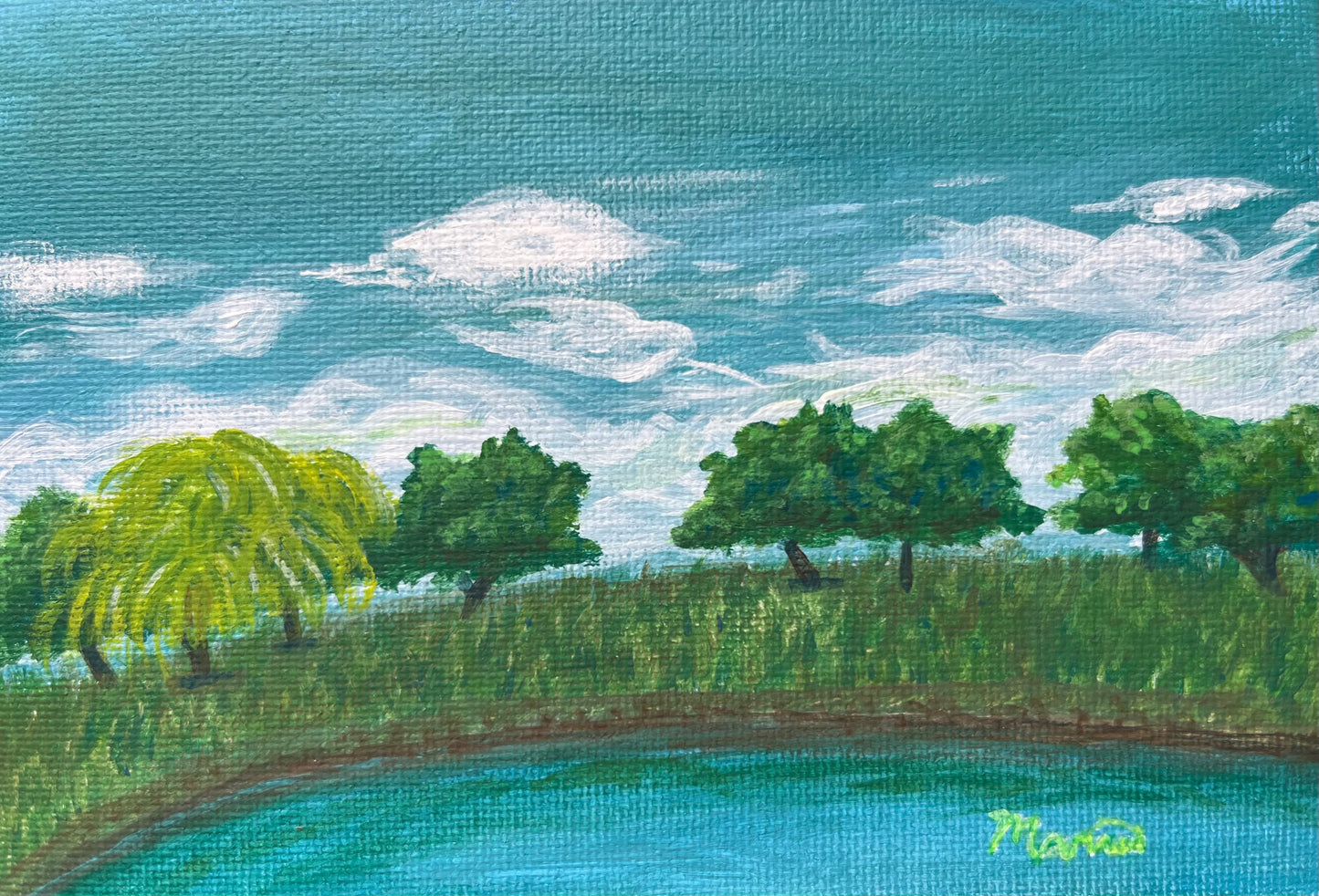 Up close view of pond painting